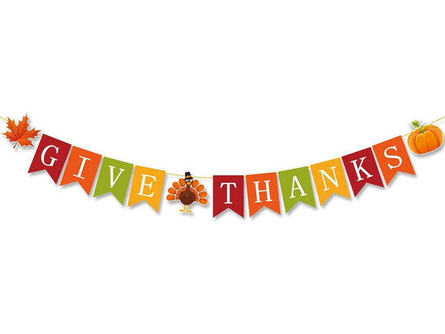 PTFNY Give Thanks Banner Thanksgiving Bunting Garland with Maple Leaves Turkey and Pumpkin Signs Give Thanks Banner for Fall Thanksgiving Day Party...