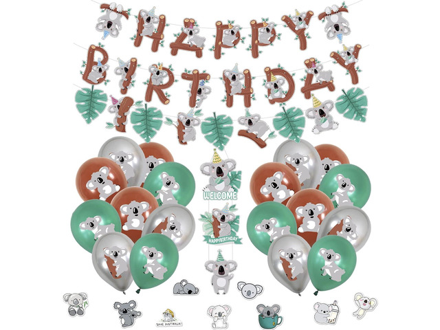 JOPARY Koala Birthday Party Decorations Koala Party Supplies with Koala Balloon,Koala Birthday Banner,Garland,Door Hanging and Stickes for Koala...