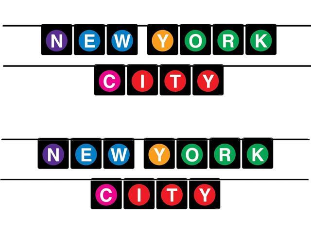 Beistle 53650 Hanging Banners 2 Piece New York City Party Decorations, 5' x 6', Black/Purple/Blue/Yellow/Green/Pink/Red