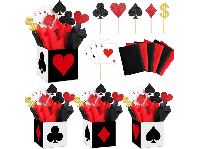 Zhanmai 2 Set Casino Party Decorations Poker Favor Boxes (6 x 6 x 6 Inch) Casino Centerpiece Sticks Poker Themed Party Supplies Game Night...