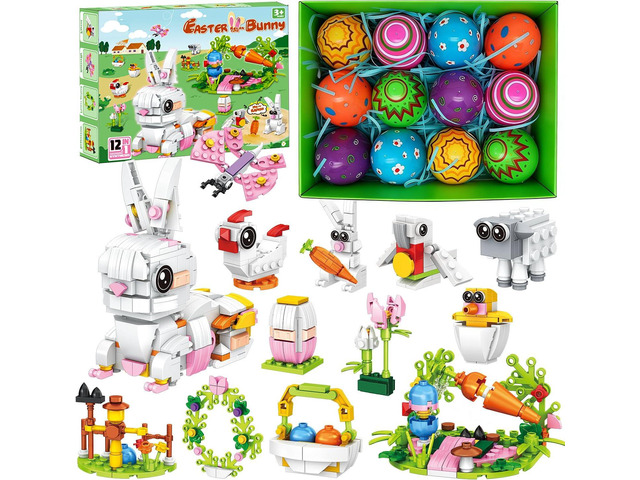 12 Pcs 3.5' Surprise Eggs Toys with Mini Animal Building Blocks, Cute Bunny Brick Set, Blind Box Party Favors, Goodie Bag Fillers, Classroom...