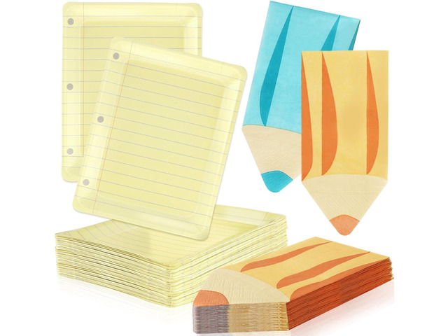 OuMuaMua 100Pcs Back to School Notebook Plates with Pencil Napkins First Day of School Party Supplies Disposable Decorative Paper Plates for...