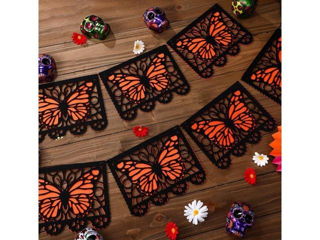 Janinka 92 Pcs Mexican Party Banner Felt Mexican Monarch Butterfly Banners Felt Papel Picado Fiesta Hanging Flags Cinco de Mayo Fiesta Decorations.