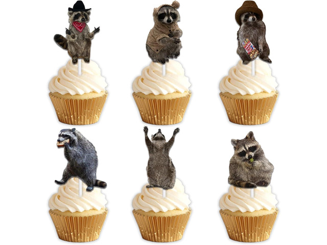 18pcs Glitter Dessert Cupcake Topper Woodland Raccoon Theme Decor Supplies Men Women Happy Birthday Baby Shower Party Decorations