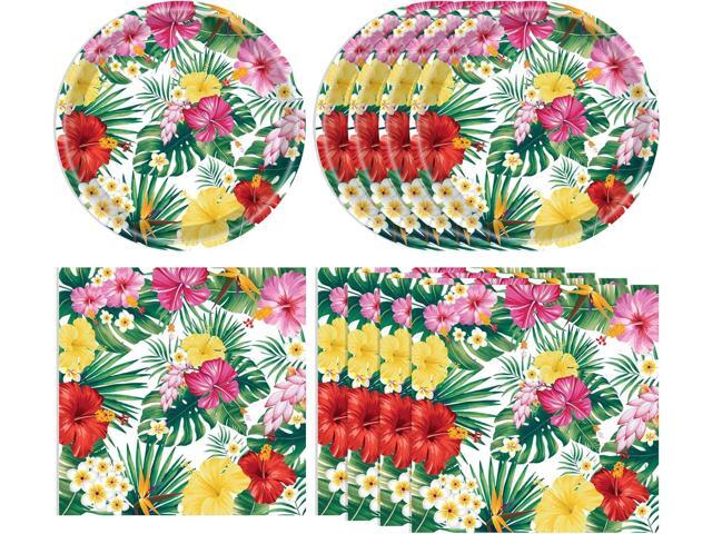 40PCS Hawaiian Luau Party Decoration, Luau Decoration Aloha Tropical Palm Leaves Tableware Supplies Hawaii Disposable Plates, Napkins, Party.