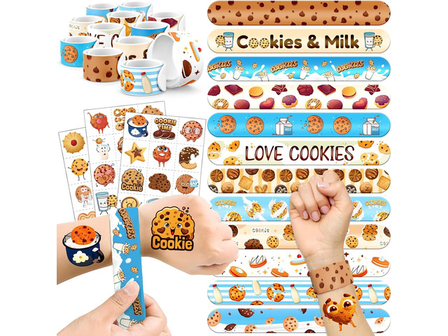 60 PCS Cookie Party Favors Set - 36 Temporary Tattoos & 24 Slap Bracelets for Kids, Perfect for Cookie-Themed Birthday Supplies, Baby Shower and...