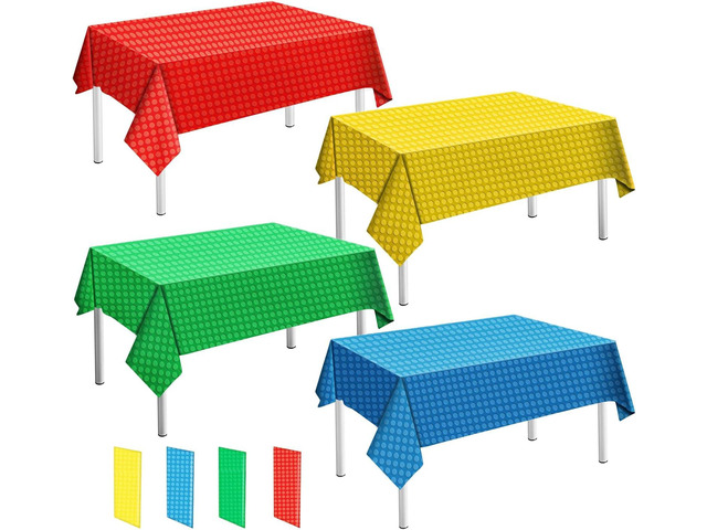 4PCS Building Block Plastic Tablecloths, Disposable Party Table Cloths Colorful Building Block Birthday Supplies for Kids Birthday Baby Shower...