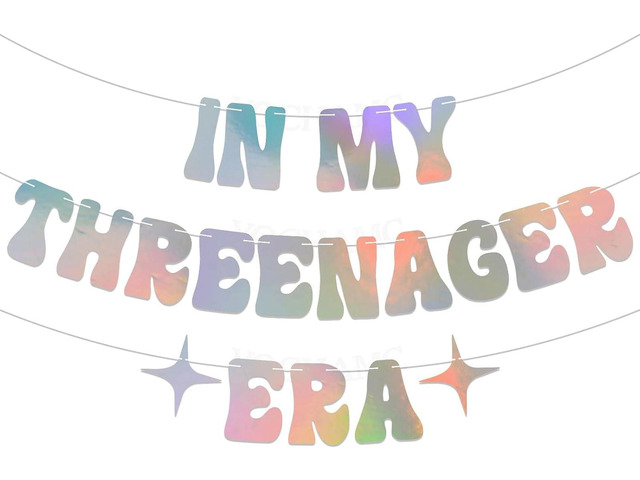 In My Threenager Era Banner - 3rd Birthday Party Decorations, Little Miss Threenager Decor, Retro 3rd Birthday Party Decoration Supply Holographic...