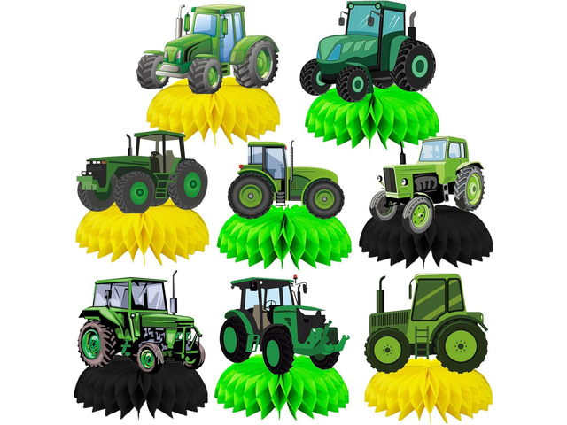 8 Pcs Farm Green Tractor Party Decoration, Farm Tractor Theme Honeycomb Centerpieces 3D Double Sided Table Decorations, Photo Booth Props for Kids...