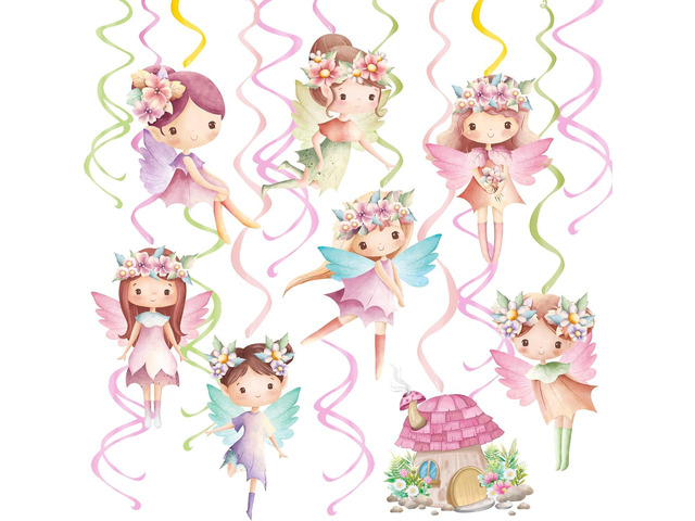 Fairy Hanging Swirls Fairy First Birthday Decorations 20Pcs Fairy Party Ceiling Streamer for Fairy Birthday Party Supplies Flower Baby Shower Supplies