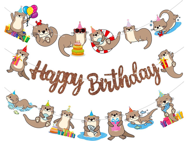 Cute Otter Birthday Party Decorations Brown Happy Birthday Banner Sea Otter Theme Garland Sea Animal Birthday Banner Decorations for Sea and River...