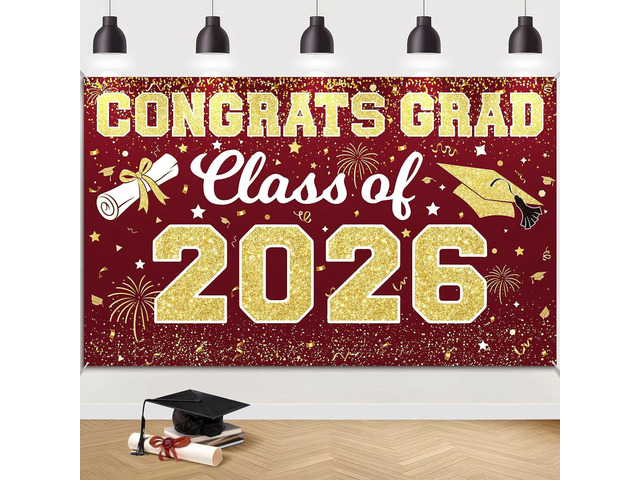 Graduation Backdrop 2026 - Congrats Grad Banner Class of 2026 Maroon Gold Graduation Decorations Backdrop Poster for Graduation Yard Sign Party...