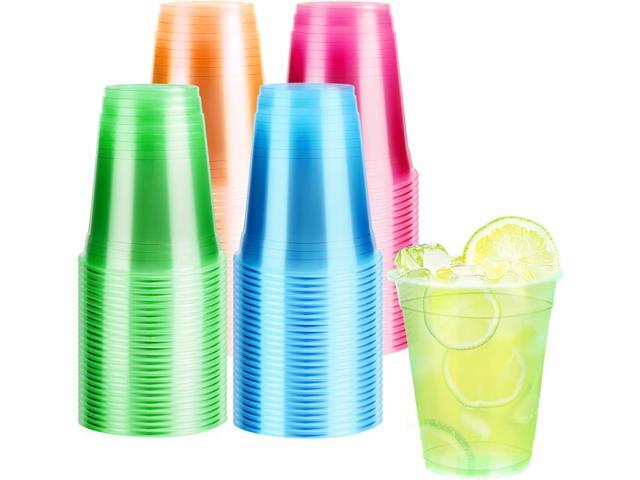 WYTAOHZL 100 Pack 12 Oz Neon Plastic Cups Glowing Plastic Neon Cups for Party Disposable Cup for Wedding Birthday and Party