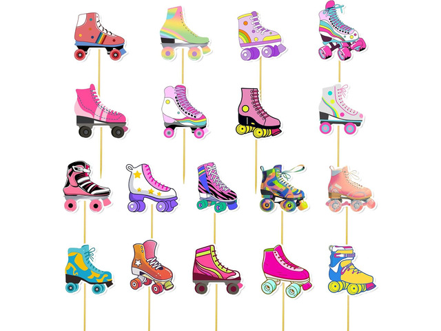 CANIPHA 36Pcs Roller Skate Party Decorations Cupcake Toppers, Colorful Skate Themed Party Birthday Decors, Roller Skate Party Favors for Home...