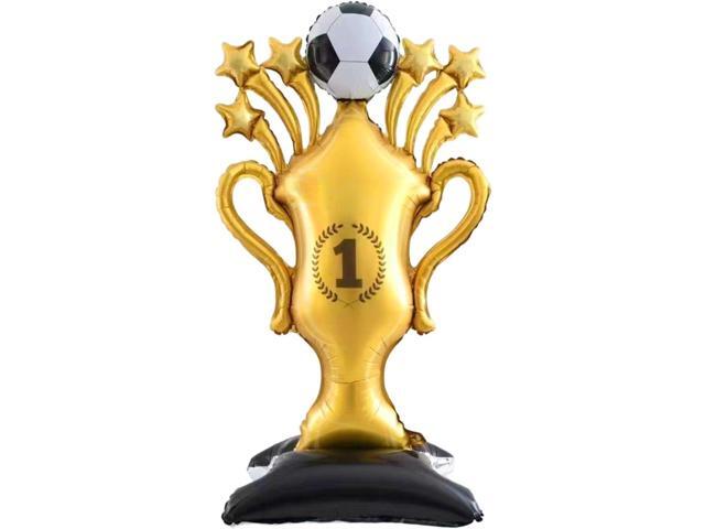 Champion Soccer Trophy Balloon - Giant Gold Foil Trophy Balloon with Stars for Sports Theme Party Decorations, Victory Celebration, 1st Place.