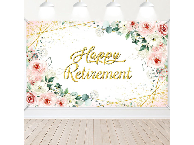 Avezano Happy Retirement Backdrop for Women Rose Pink Floral Gold Dots Retirement Banner Lady's Retired Party Decorations The Aged Women Party...