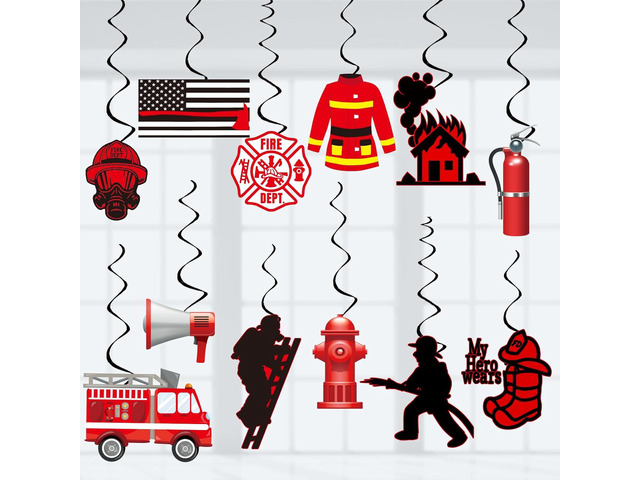 Firefighter Party Decorations Firetruck Party Decoration Fireman Party Decor Supplies Hanging Swirls Party Streamers 24pcs Kids Baby Shower Fire...