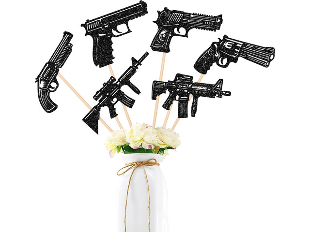 12 PCS Gun Centerpiece Sticks Gun Pistol Shooting Themed Table Flower Centerpieces Sticks Gun Shooting Floral Decorations for Military Gun Theme...