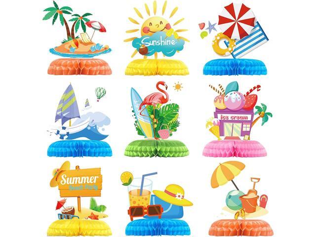 Tarklanda 9 Pcs Hawaii Beach Honeycomb Centerpieces, Summer Pool Party Table Toppers 3D Double Side Paper for Hawaii Luau Pool Birthday Photo Props.