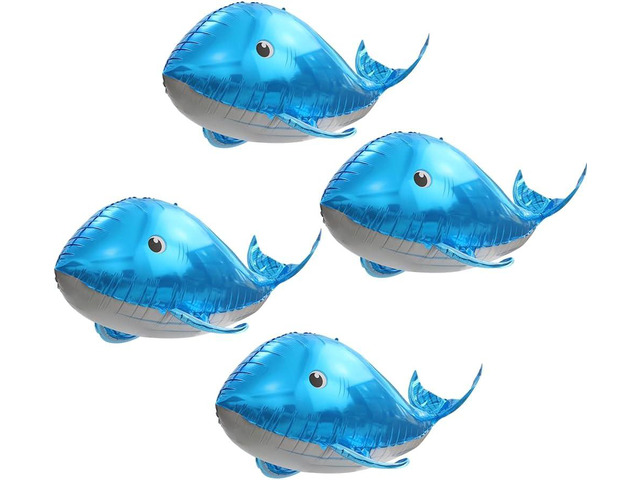 4D Cute 4D Whale Balloon Under The Sea Decorations Ocean Party Supplies For Birthday Baby Shower Wedding Summer Party, 4 Pack Blue Giant Whale...