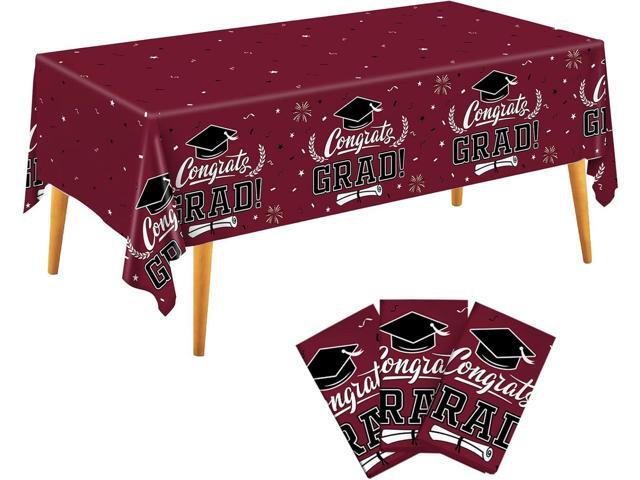 Graduation Decorations 2026 - 3 PCS Maroon Graduation Tablecloths,Plastic Disposable Smoked Red Congrats Grad Table Cover for College PhD Party.