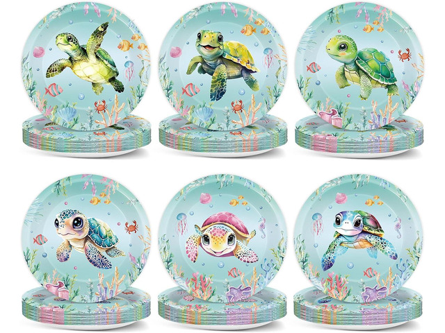 60Pcs Sea Turtle Party Supplies Under the Sea Paper Plates Summer Ocean Animal Birthday Decorations 7Inch Turtles Dessert Cake Plates Tableware for...