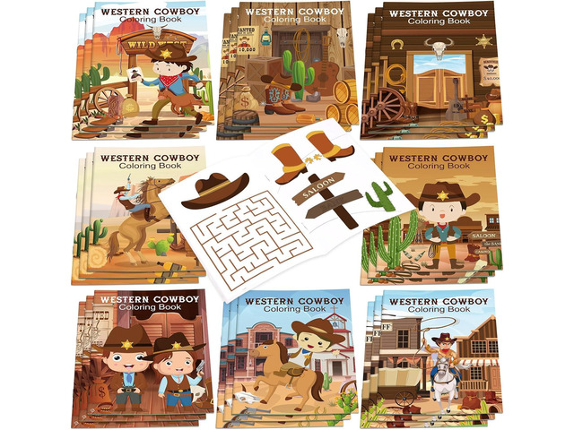Nezyo 24 Pieces Cowboy Coloring Books Wild West Theme DIY Art Drawing Book Western Party Favors Cowboy Wanted Color Booklets Bulk for Western Wild...