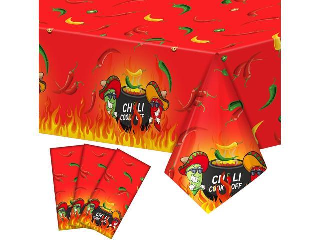 Oudain 3 Pcs Plastic Chili Cook Off Tablecloths, Chili Pepper Party Favor Supplies, Disposable Cinco De Mayo Pepper Hot Flame Table Cover for...