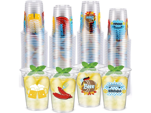 Honeydak 50 Pcs Oktoberfest Cups 12 oz Beer Bavarian Plastic Cups Clear Bavarian Oktoberfest Disposable Glasses Festival Theme Drinking Glass for...
