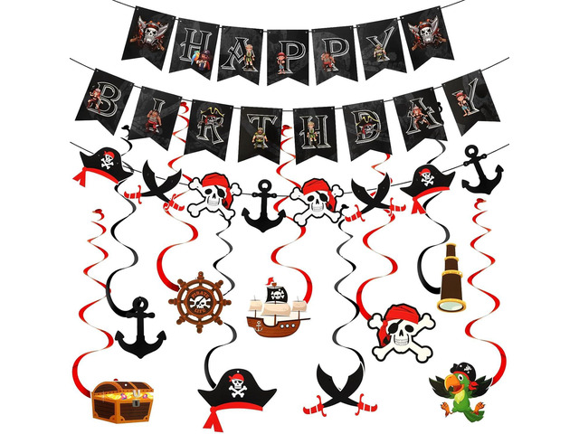 MARFOREVER Pirate Party Decorations, Pirate Birthday Banner Decorations Pirates Treasure Hanging Swirl for Men Boys and Kids Halloween Pirate...