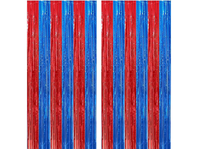 4 Pack Red and Blue Foil Fringe Curtains Photo Booth Prop Tinsel Streamer Backdrops, Birthday Party Decorations Graduation Bachelorette Bridal...