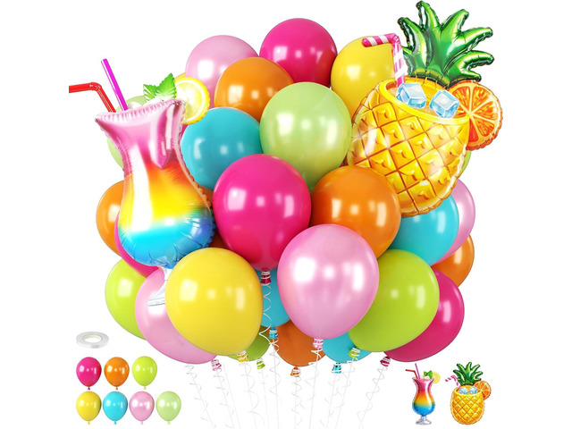 Hawaiian Balloons, Pineapple Tropical Foil Balloons, 12 Inch Teal Pearl Pink Green Hot Pink Orange Yellow Balloon for Summer Beach Pool Party...