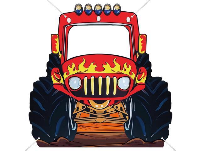 71 x 68 Inch Monster Truck Photo Soft Banner Booth Props Large Monster Fabric Photo Backdrop Party Decor Huge Monsters Truck Background Banner...