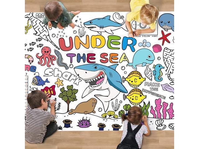 Under The Sea Party Decorations Coloring Tablecloth & Giant Poster 30x72 Inch - Ocean Theme Kit with Treasure Hunt Game, Sea Animal Crafts...