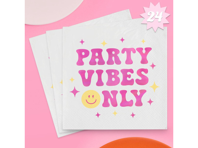 xo, Fetti Party Vibes Only Napkins - 3-ply, 24 pcs Preppy Party Decorations, Birthdy Party Supplies, Smiley Party Favors, Lightning Cute Smile