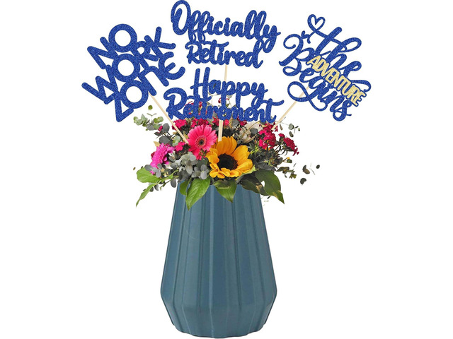 Ephlyn 16Pcs Happy Retirement Centerpiece Sticks Officially Retired Table Flower Centerpieces Sticks No Work Zone Floral Decorations for Farewell...