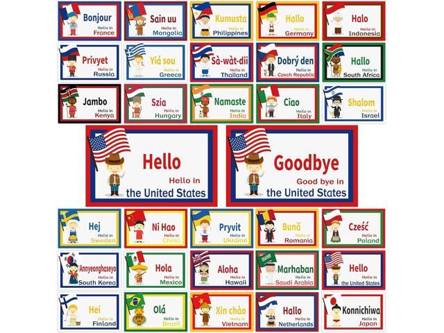 30Pcs Greetings from Around The World Cutouts Diversity Learning Languages Classroom Decorations Multicultural Languages Cutouts Supplies for...