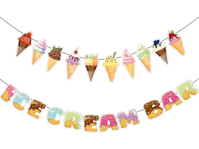 Ice Cream Bar Banner for Ice Cream Party Decorations Supplies Pre-strung,Summer Party, Kids Birthday, Community Gatherings, ice cream social