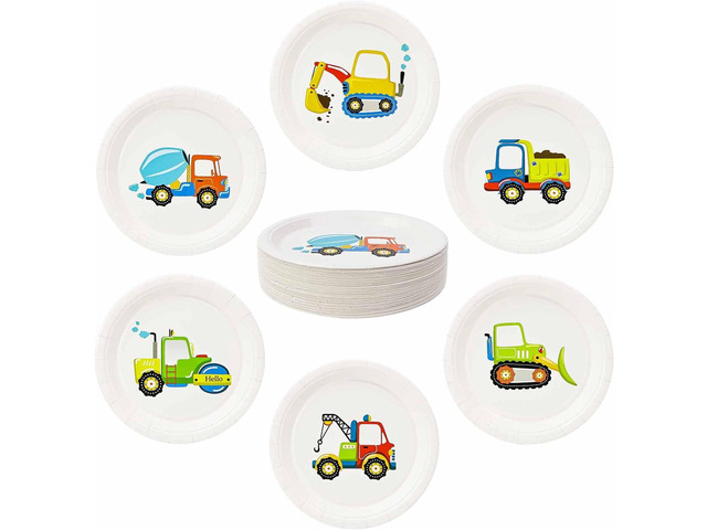 SietDESEO 60 PCS Construction Paper Plates 7 Inch Disposable Dinner Plate Construction Dessert Plates for Birthday Baby Shower Kids Party Supply...