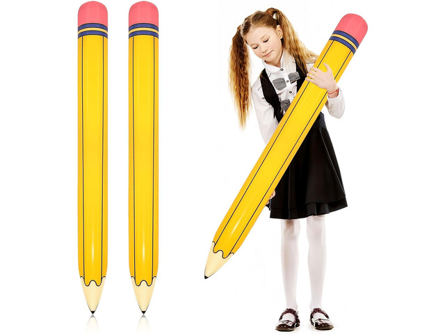 2 Pack Pencil Balloons 42 Inch, Giant Pencil Inflatable Balloons for Back to School, First Day of School Welcome Party Decorations- Reusable PVC...