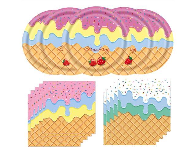 40Pcs Ice Cream Napkins and Plates, Party Supplies Ice Cream Disposable Paper Plates Napkins Tableware Set for Birthday Sweet Summer Ice Party (40Pcs)
