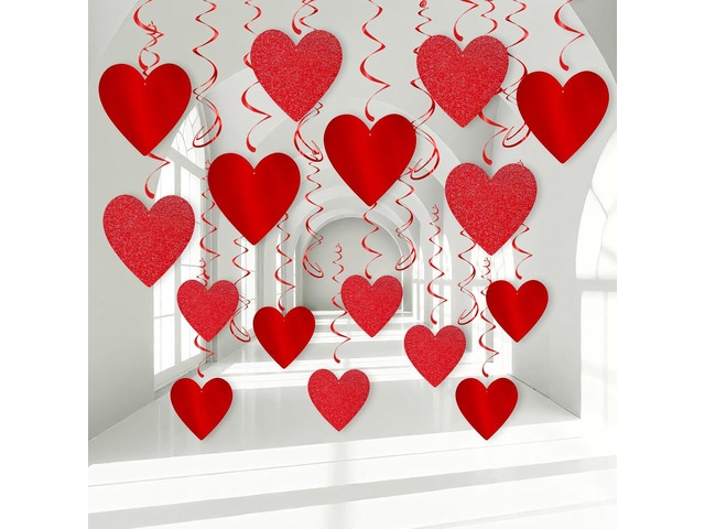 Glitter Red Hanging Heart Swirls Decorations, 40Pcs Valentine's Day Love Heart Streamers Ceiling Hanging Swirls for Romantic Galentines Anniversary...