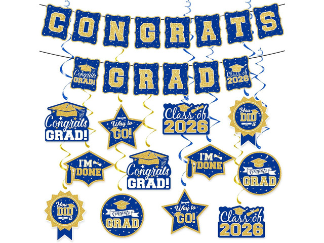 2026 Graduation Decorations Set - Graduation Party Congrats Grad Banner Class of 2026 Hanging Swirls Streamers Ceiling Decor for College High...