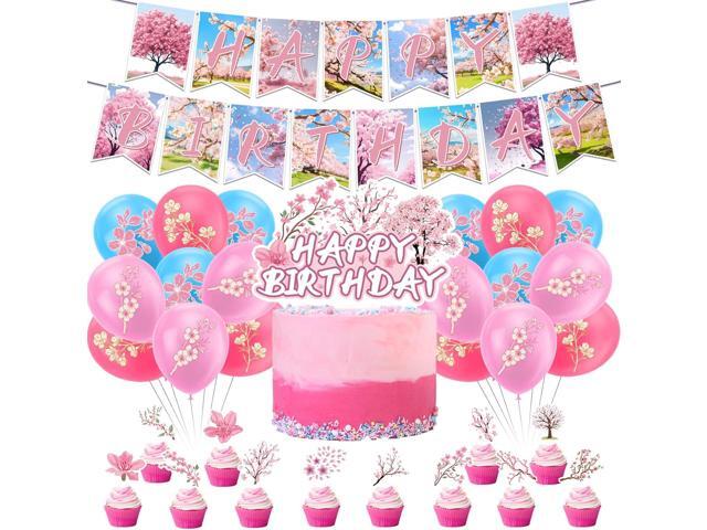 Cherry Blossom Party Decorations Cherry Blossom Birthday Party Supplies Japanese Decorations Includes Birthday Banner Cake Topper Cupcake Toppers...