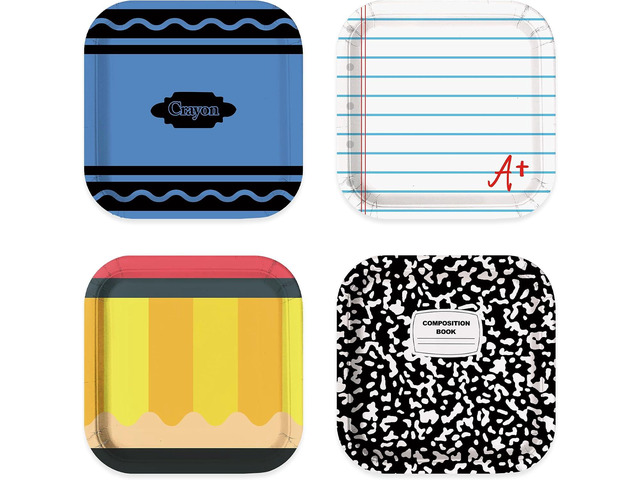 48pcs Back to School Plates Party Supplies First Day of School Paper Plates Disposable 7 Inch Square Notebook Plate Tableware Decor for Kids...
