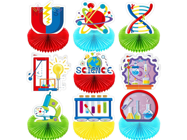 Epakh 9 Pcs Science Party Decorations Science Lab Themed Honeycomb Centerpieces Party 3D Table Decorations Table Toppers for Science Party Favors...