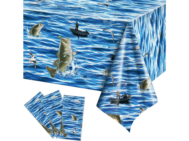 Tiamon 3 Pcs Fishing Table Cloth Gone Fishing Party Decorations Plastic Bass Fish Table Cover Disposable Ocean Scene Tablecloths for Fisherman...