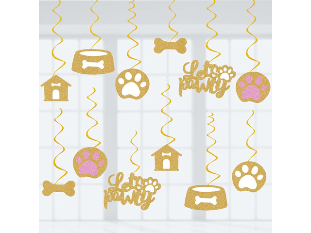 Puppy Dog Party Decoration Let's Pawty Birthday Party Streamers Dog Paw Bday Party Hanging Swrils Decoration 24pcs Party Decor Banner Supplies,...