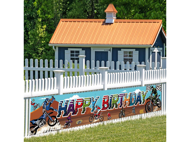 Motorcycle Happy Birthday Party Banner,Boy Kid Happy Birthday Banner, Extreme Sports Photography Background Banner Supplies. 9.8 * 16ft