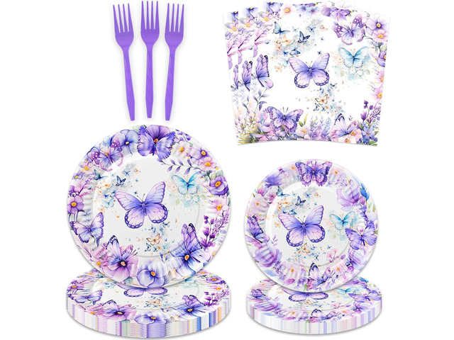 80 Pcs Butterfly Birthday Party Supplies Spring Butterfly Disposable Paper Plates Napkins Forks Dinnerware for Butterfly Theme Girls Baby Shower...